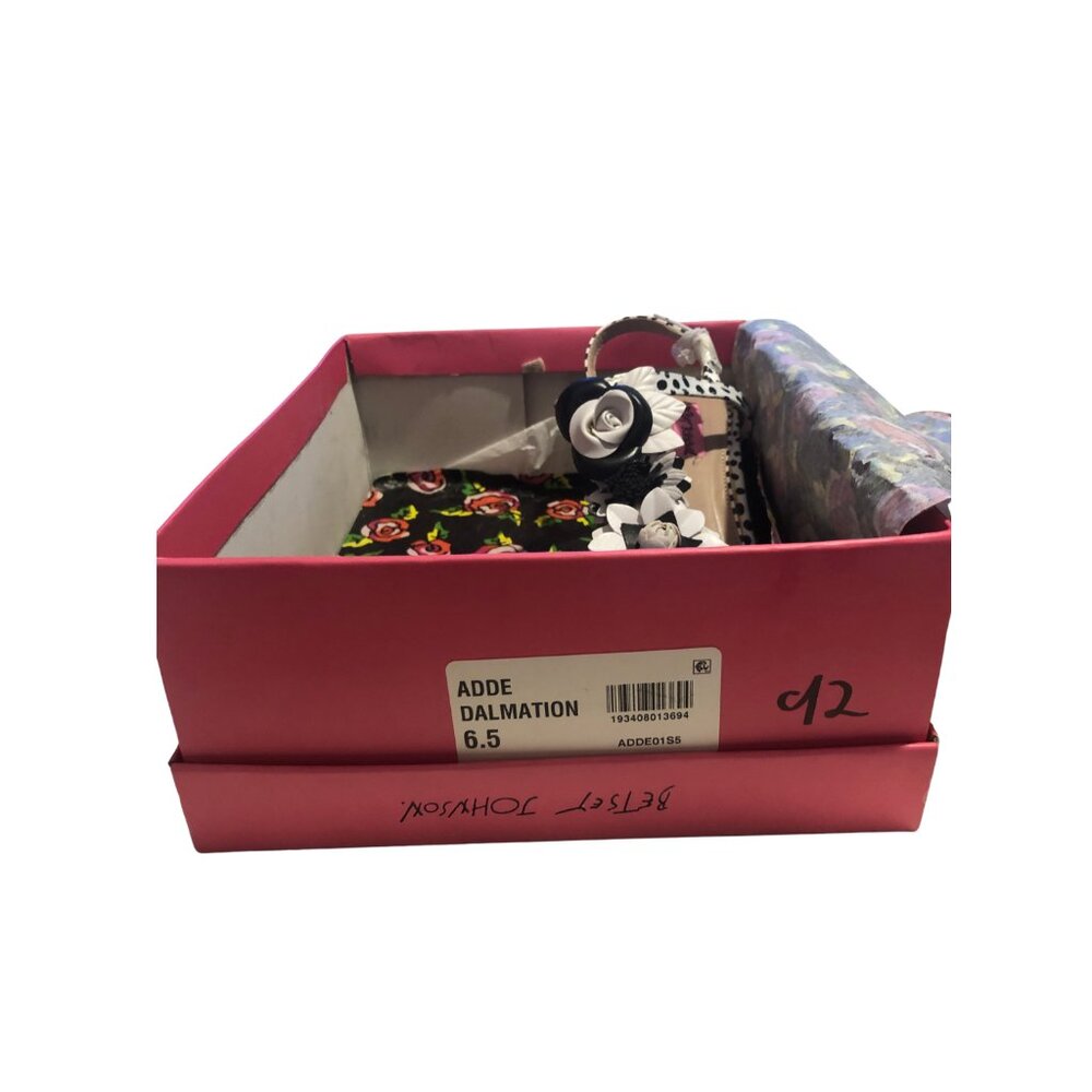 Betsey Johnson Open Toe Floral Black White Casual Polka Dot Coquette Block Heels - Picture 7 of 9